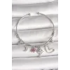 Pirinç Gümüş Renk Sallantı Zirkon Taşlı Gezegen Figür Kalp Detay Charm Kadın Bileklik