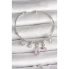 Pirinç Gümüş Renk Sallantı Zirkon Taşlı Kalp Figür Charm Kadın Bileklik