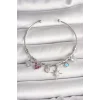 Pirinç Gümüş Renk Sallantı Zirkon Taşlı Kutup Yıldız Figür Kalp Detay Charm Kadın Bileklik