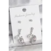 Pirinç Gümüş Renk Sallantılı Zirkon Taşlı Damla Model 3 Çift Kadın Küpe Seti