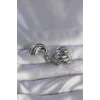 Pirinç Gümüş Renk Tırtıklı Bombe Model Küpe