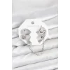 Pirinç Gümüş Renk Yılan Model Zincir Bağlantılı Ear Cuff Küpe Seti