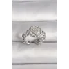 Pirinç Gümüş Renk Zincir Model Zirkon Taşlı Kalp Model Kadın Yüzük
