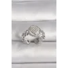 Pirinç Gümüş Renk Zincir Model Zirkon Taşlı Kalp Model Kadın Yüzük