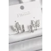 Pirinç Gümüş Renk Zirkon Taş Detaylı Beyaz Sedefli Kelebek Model Kadın Küpe