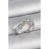 Pirinç Gümüş Renk Zirkon Taş Detaylı Renkli Mineli Ayarlanabilir Kadın Yüzük