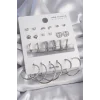 Pirinç Gümüş Renk Zirkon Taşlı 12 Çift Kadın Küpe Seti
