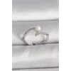Pirinç Gümüş Renk Zirkon Taşlı Ayarlanabilir Yüzük