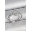 Pirinç Gümüş Renk Zirkon Taşlı Beyaz Mineli Yonca Model Ayarlanabilir Kadın Yüzük