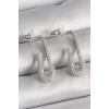 Pirinç Gümüş Renk Zirkon Taşlı Çengelli İğne Model Kadın Küpe