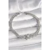 Pirinç Gümüş Renk Zirkon Taşlı Çiçek Figür Arpa Zincir Model Kadın Bileklik