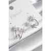Pirinç Gümüş Renk Zirkon Taşlı Çiçek Model Kadın Küpe