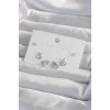 Pirinç Gümüş Renk Zirkon Taşlı Damla Model Küpe Seti