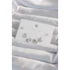 Pirinç Gümüş Renk Zirkon Taşlı Damla Model Küpe Seti