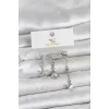 Pirinç Gümüş Renk Zirkon Taşlı Deniz Temalı 3lü Kadın Küpe