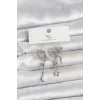 Pirinç Gümüş Renk Zirkon Taşlı Gece Temalı 3lü Kadın Küpe