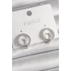 Pirinç Gümüş Renk Zirkon Taşlı Halka Model Kadın Küpe