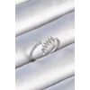 Pirinç Gümüş Renk Zirkon Taşlı İncili Yaprak Model Kadın Yüzük
