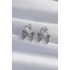 Pirinç Gümüş Renk Zirkon Taşlı Kalp Model Fiyonk Küpe