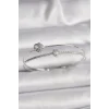 Pirinç Gümüş Renk Zirkon Taşlı Kalp Model Kadın Bileklik