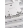 Pirinç Gümüş Renk Zirkon Taşlı Kelebek Model Kadın Küpe