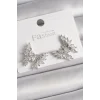 Pirinç Gümüş Renk Zirkon Taşlı Kelebek Model Kadın Küpe
