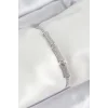 Pirinç Gümüş Renk Zirkon Taşlı Kemik Model Kadın Bileklik