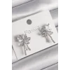 Pirinç Gümüş Renk Zirkon Taşlı Kurdele Model Kadın Küpe