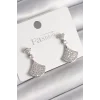 Pirinç Gümüş Renk Zirkon Taşlı Motif Model Kadın Küpe
