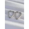 Pirinç Gümüş Renk Zirkon Taşlı Motifli Kalp Küpe