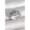 Pirinç Gümüş Renk Zirkon Taşlı Nazar Boncuk Model Ayarlanabilir Kadın Yüzük