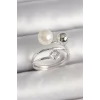 Pirinç Gümüş Renk Zirkon Taşlı Toplu İnci Model Kadın Yüzük