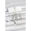Pirinç Gümüş Renk Zirkon Taşlı Uzay Model YSX Trio Küpe Seti