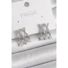 Pirinç Gümüş Renk Zirkon Taşlı X Model Sallantı Detay Kadın Küpe