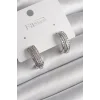 Pirinç Gümüş Renk Zirkon Taşlı Yarım Halka Model Kadın Küpe
