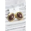 Pirinç Kahverengi Badem Model Vintage Gold Kadın Küpe
