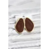 Pirinç Kahverengi Mineli Damla Model Vintage Plaka Kadın Küpe