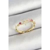 Pirinç Papatya Figürlü Zirkon Taşlı Gold Renk Ayarlanabilir Kadın Yüzük
