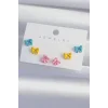 Pirinç Rengarenk Mineli Minimal Fiyonk Küpe Seti