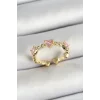 Pirinç Sıralı Kalp Figürlü Zirkon Taşlı Gold Renk Ayarlanabilir Kadın Yüzük