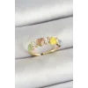 Pirinç Sıralı Kalp Figürlü Zirkon Taşlı Gold Renk Ayarlanabilir Kadın Yüzük