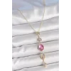 Pirinç Zincir Gold Renk Pembe Zirkon Taşlı Y Kolye