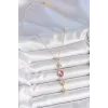 Pirinç Zincir Gold Renk Pembe Zirkon Taşlı Y Kolye