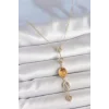 Pirinç Zincir Kehribar Sarı Gold Renk  Zirkon Taşlı Y Kolye