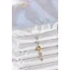 Pirinç Zincir Kehribar Sarı Gold Renk  Zirkon Taşlı Y Kolye