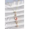Pirinç Zincir Pembe Gold Renk Zirkon Taşlı Y Kolye