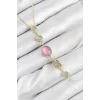 Pirinç Zincir Pembe Gold Renk Zirkon Taşlı Y Kolye