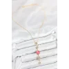 Pirinç Zincir Pembe Gold Renk Zirkon Taşlı Y Kolye