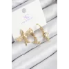 Pirinç Zirkon Taşlı 3lü Kuş Model Gold Renk Kadın Küpe