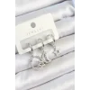 Pirinç Zirkon Taşlı Ay Ve Yıldız Model Gümüş Renk 3lü Çift Kadın Küpe Set